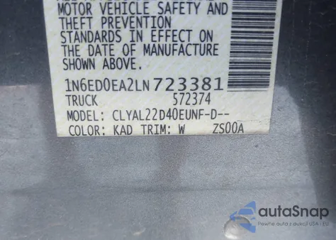 2020 Nissan Frontier Sv 4X2 z USA, uszkodzony, nr VIN 1N6ED0EA2LN723381